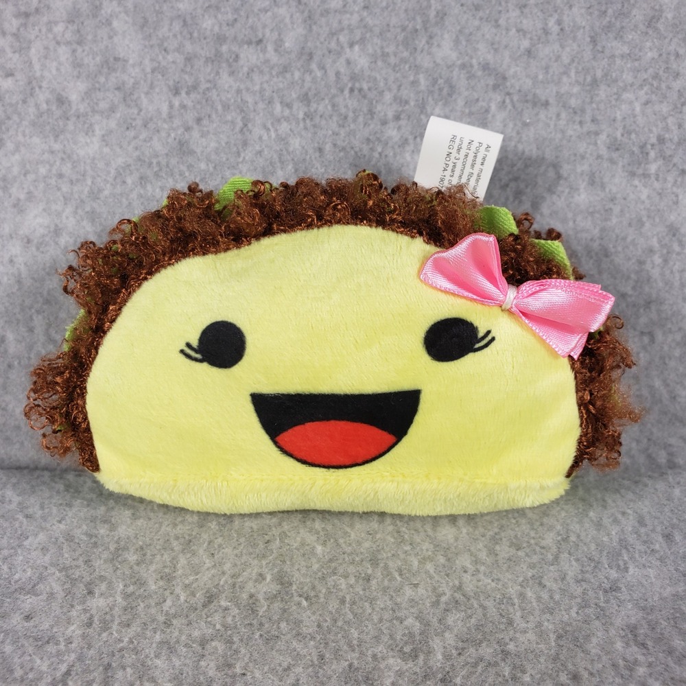 Oriental Trading Taco Plush Stuffed Animal Small Kawaii Pink Bow Foodcore 5" L‎